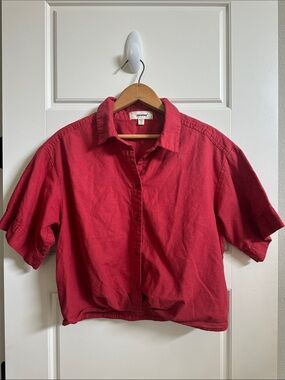 Jak and Rae Red Short Sleeve 100% Linen Button-Up Short Sleeve Shirt